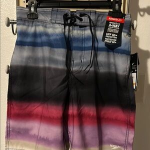 Speedo Blue and Black Board Shorts with Gradient Design